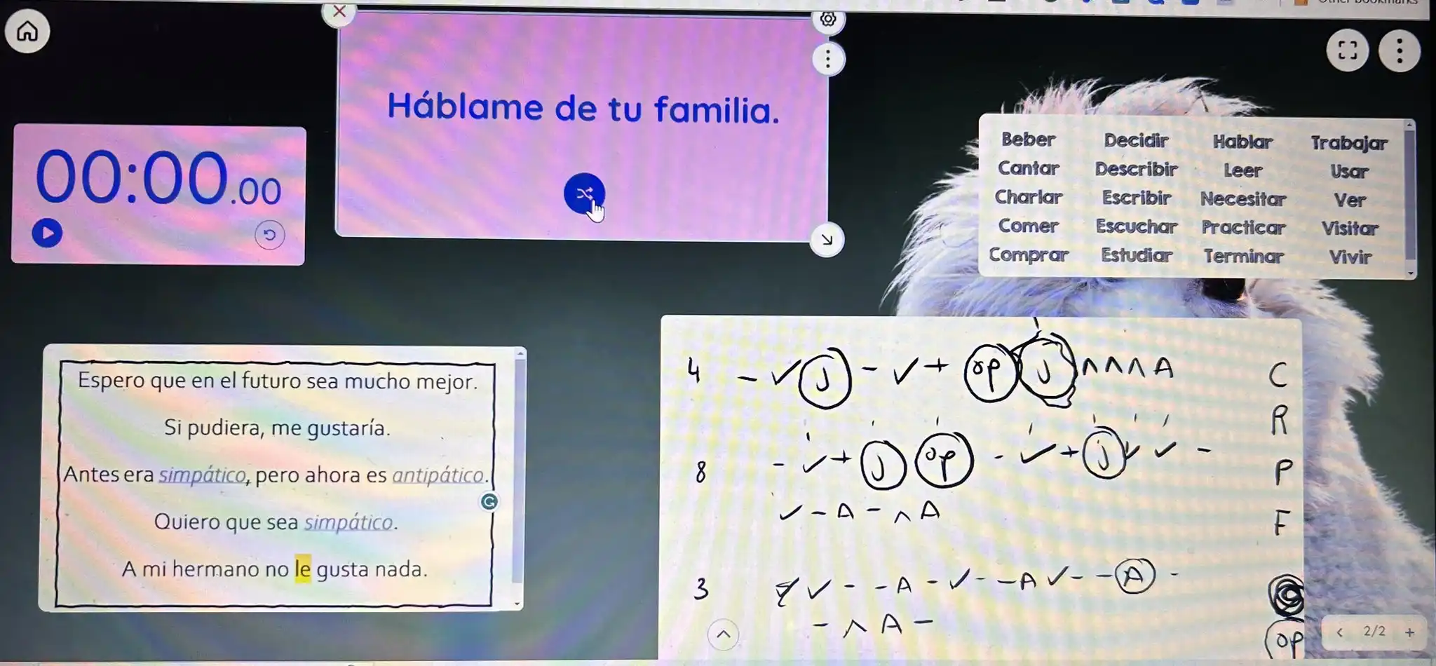 Speaking exam practice - really love @Classroomscreen for this: random student selector with general conversation questions, a timer to see how long we can talk for, text boxes with help and the draw box to live mark every question.