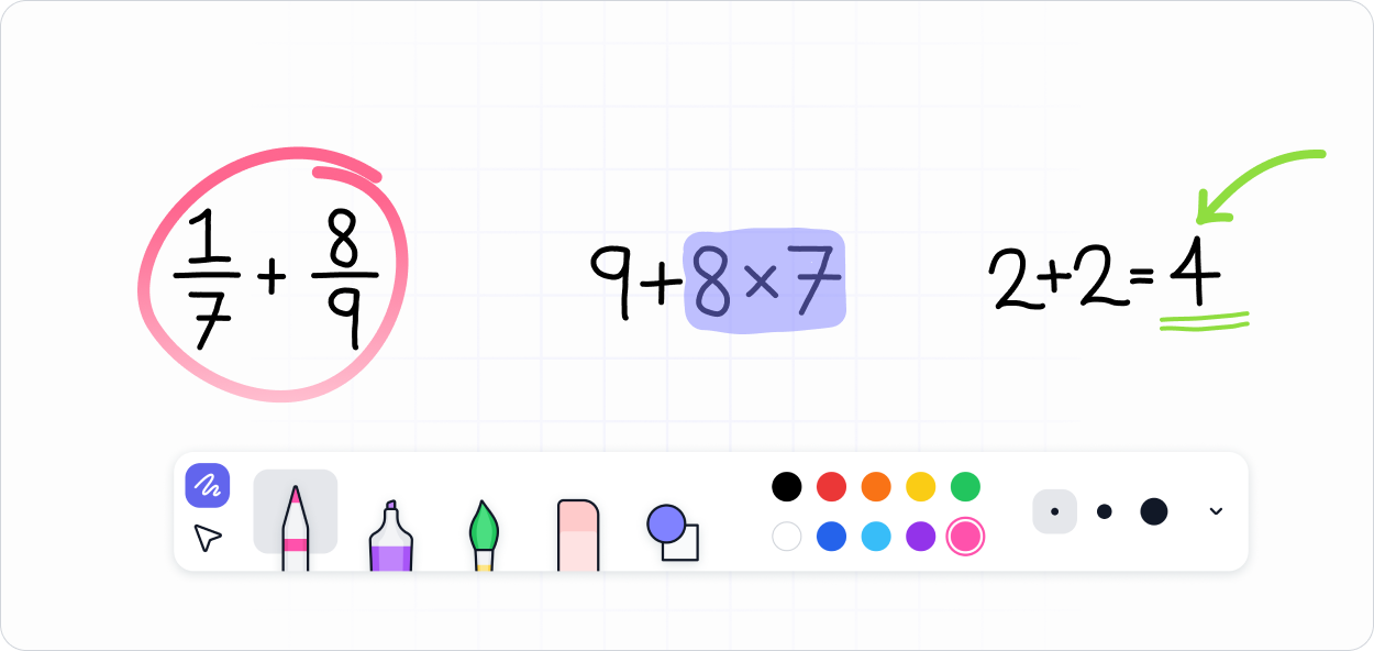 The visual annotation tool in action, using basic math to show the different pens available in the annotation bar