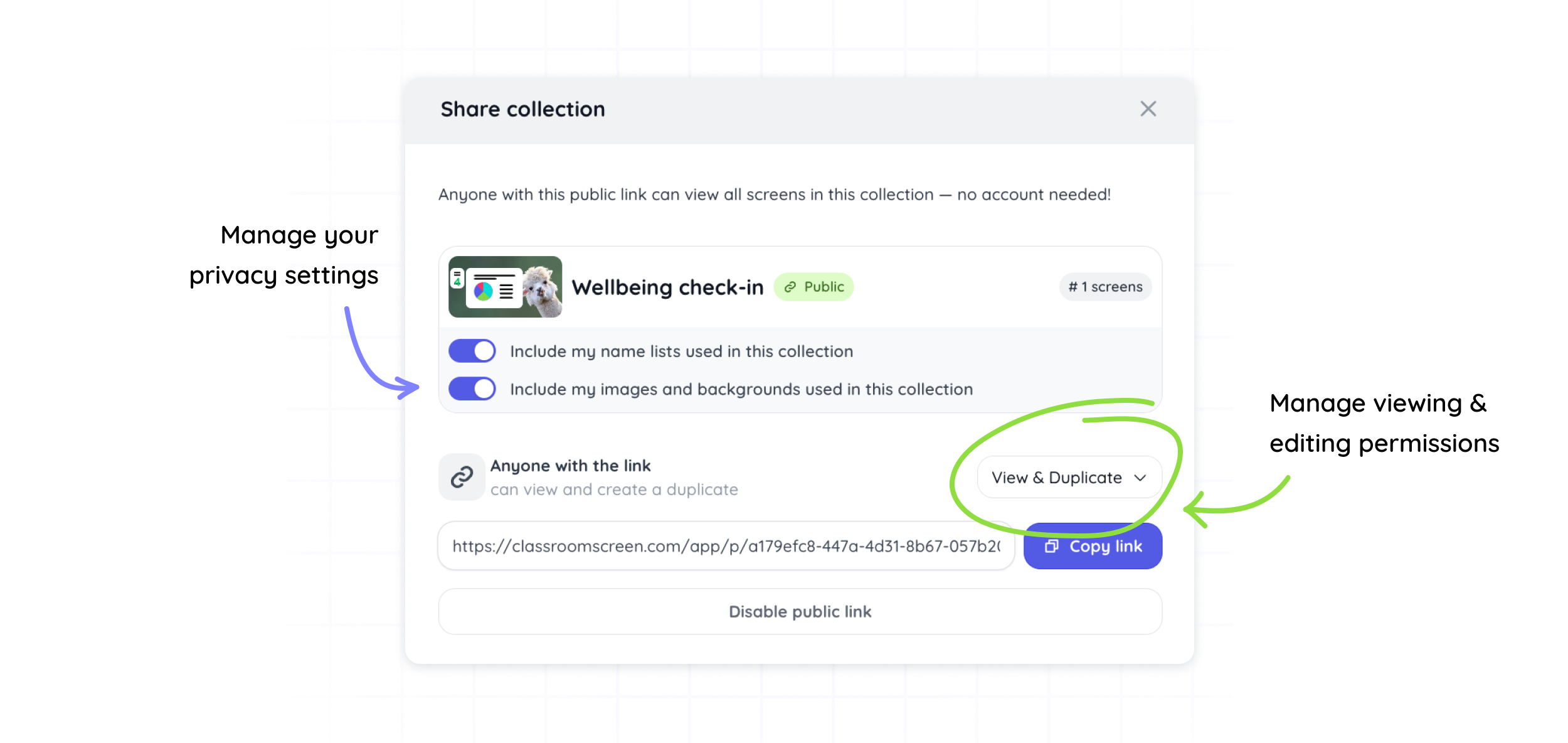 Sharing settings & managing permissions