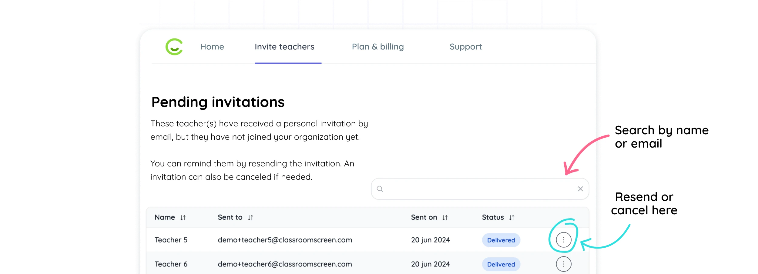 Pending invitations