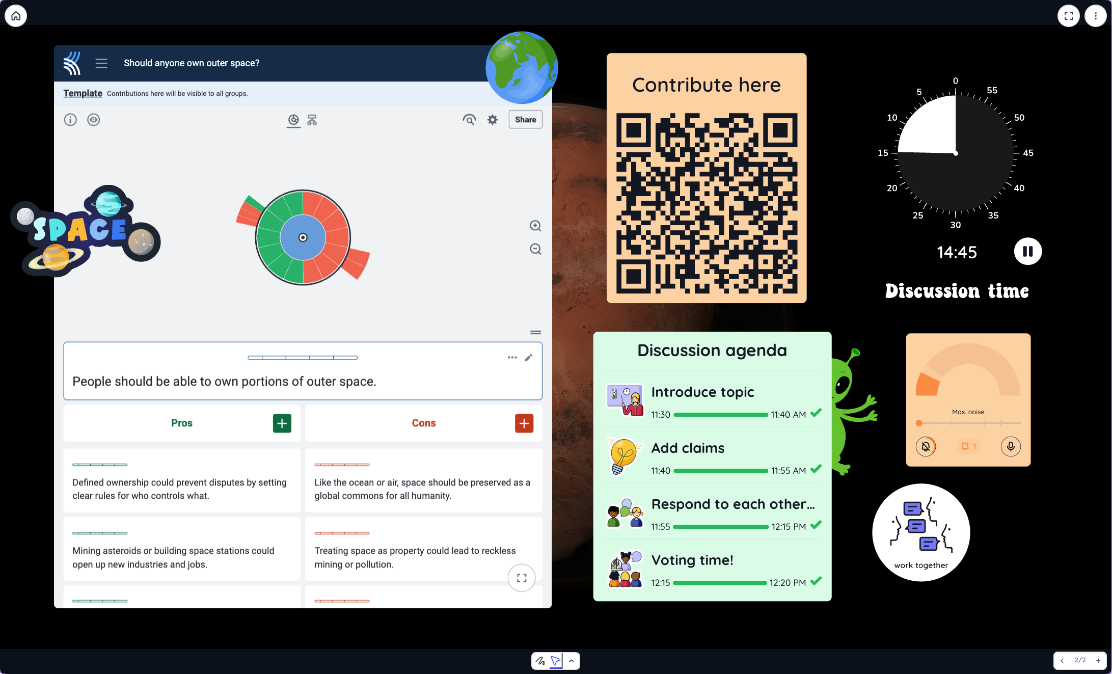 Kialo Edu works very well with our widgets that provide the structure needed for a class discussion.