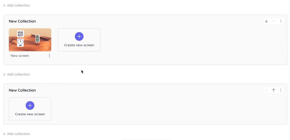 GIF showing navigation between screens in a collection using arrows in the bottom-right corner. It also demonstrates how pinning a widget keeps it visible in the same position across all screens in the collection.
