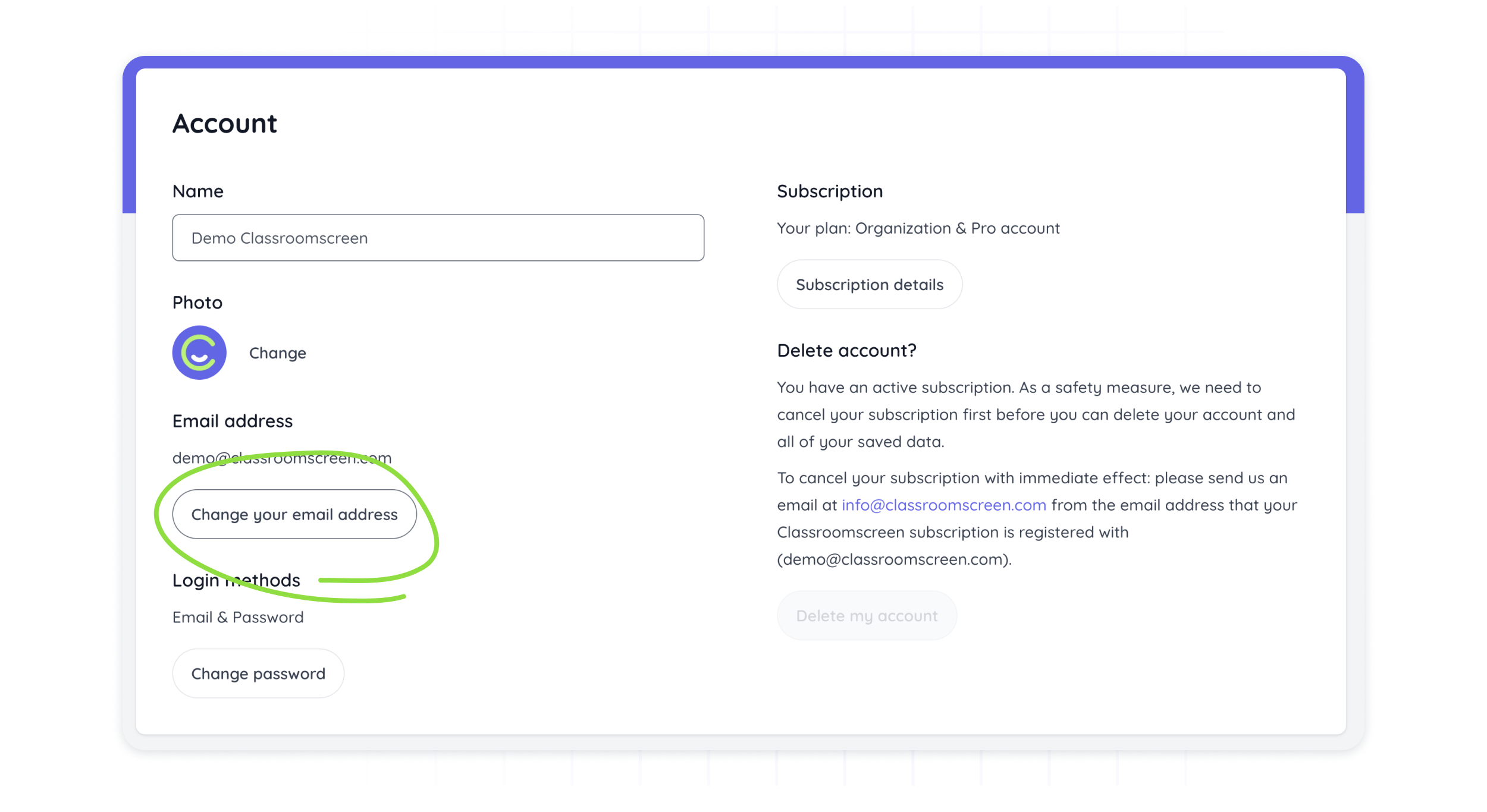 Change your email here