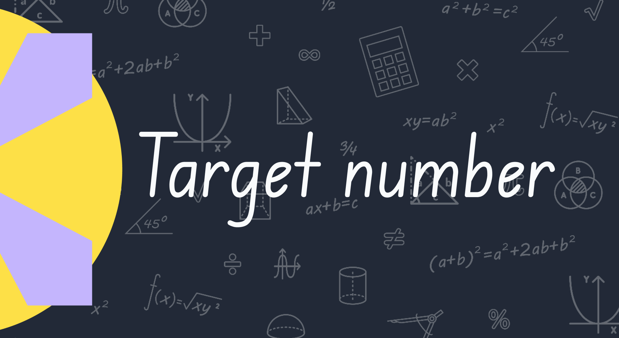 Thumbnail image for a Classroomscreen template called "Target Number Game." The design features bold, playful math symbols and a centered number target, with a simple classroom-style background. Labeled as a daily math warm-up for upper elementary and middle school students.
