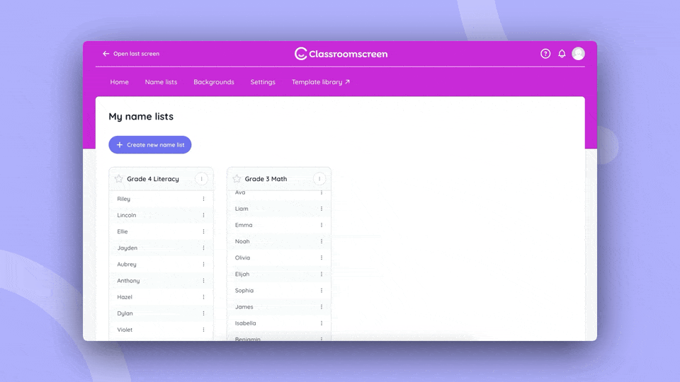 GIF showing how to edit a student's name and manage student pairings in the Group Maker widget, including options to exclude or prioritize group combinations. These changes are invisible during group creation, offering discreet classroom management.