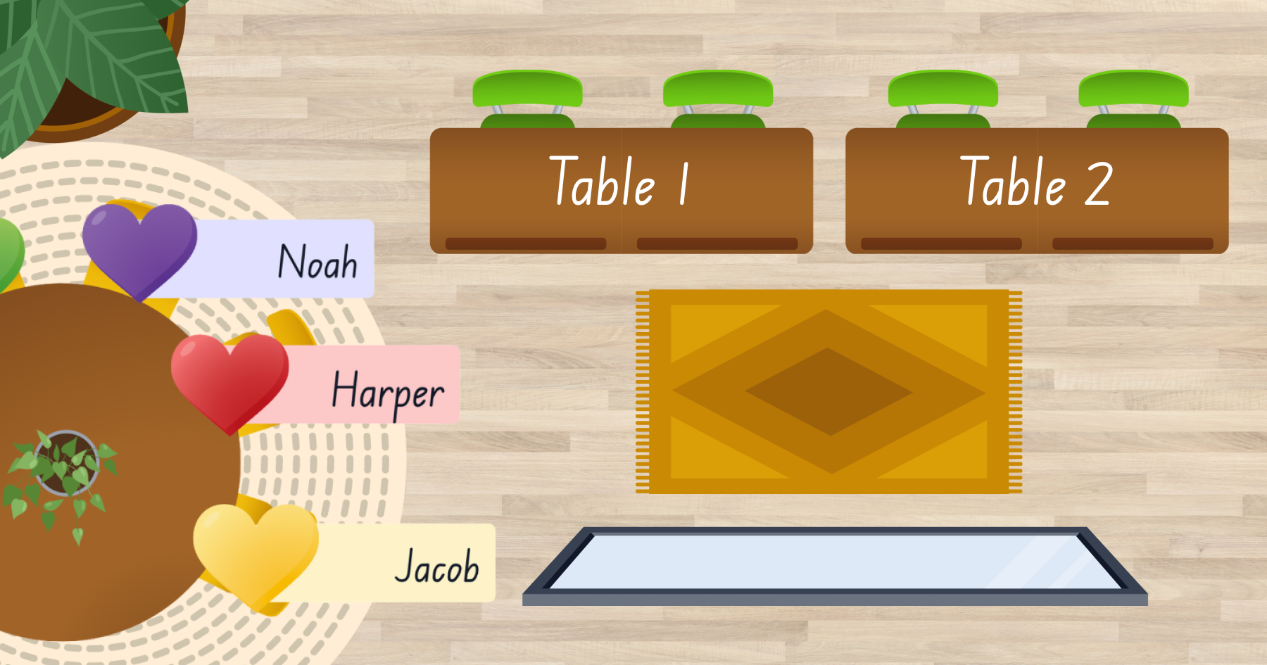 This image shows some of the Seating plan stickers available on Classroomscreen.