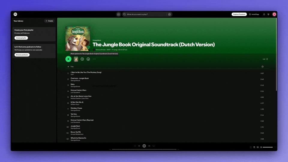 GIF demonstrating how to open a Spotify playlist, copy the embed code, and insert it into the Classroomscreen Embed widget.