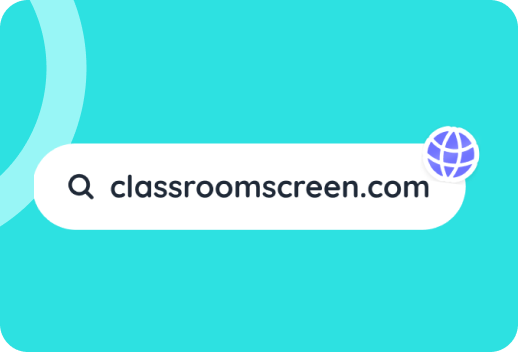 A search bar with the text classroomscreen.com and a globe icon on a blue background.