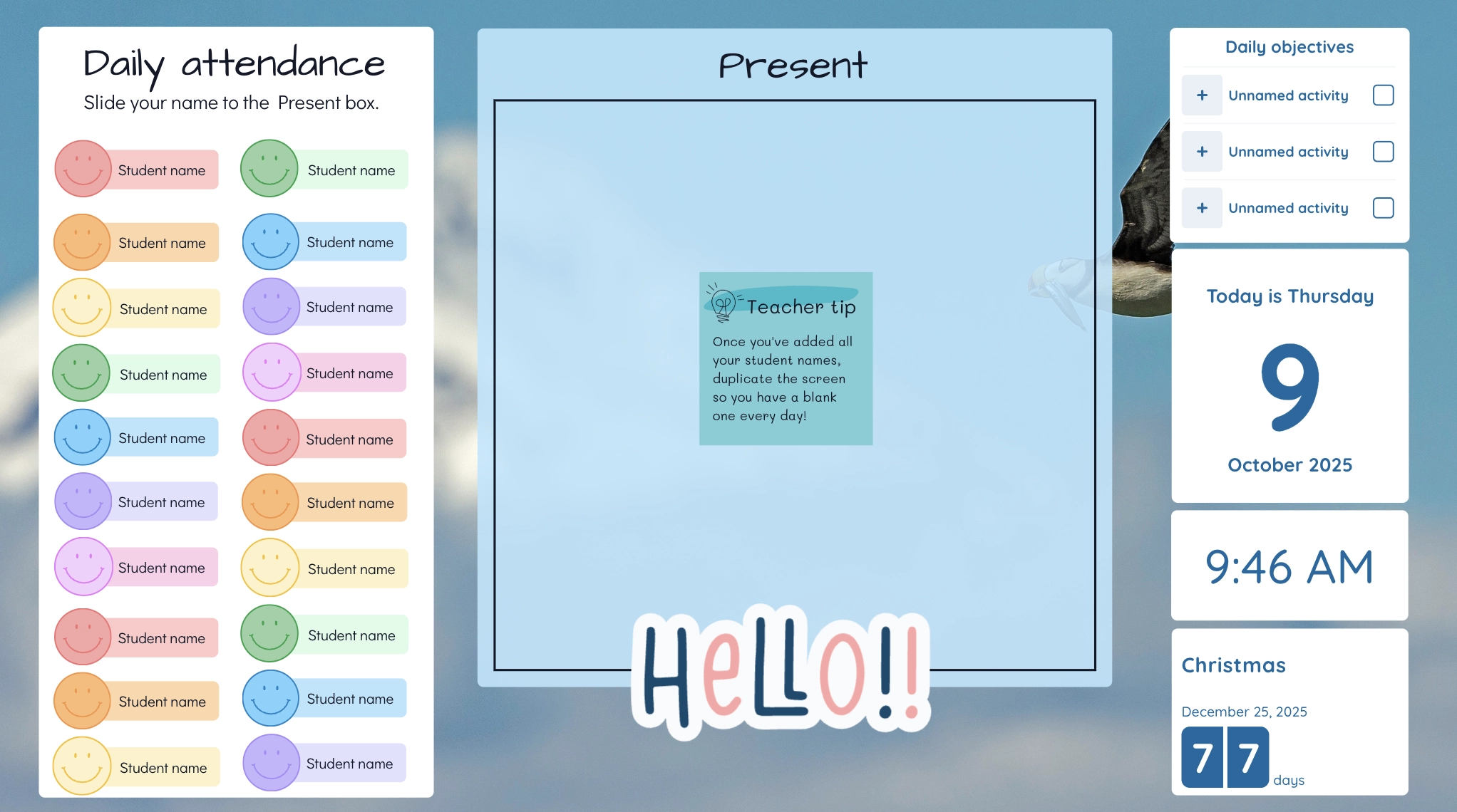 Roll Call Chart Try this interactive classroom roll call screen