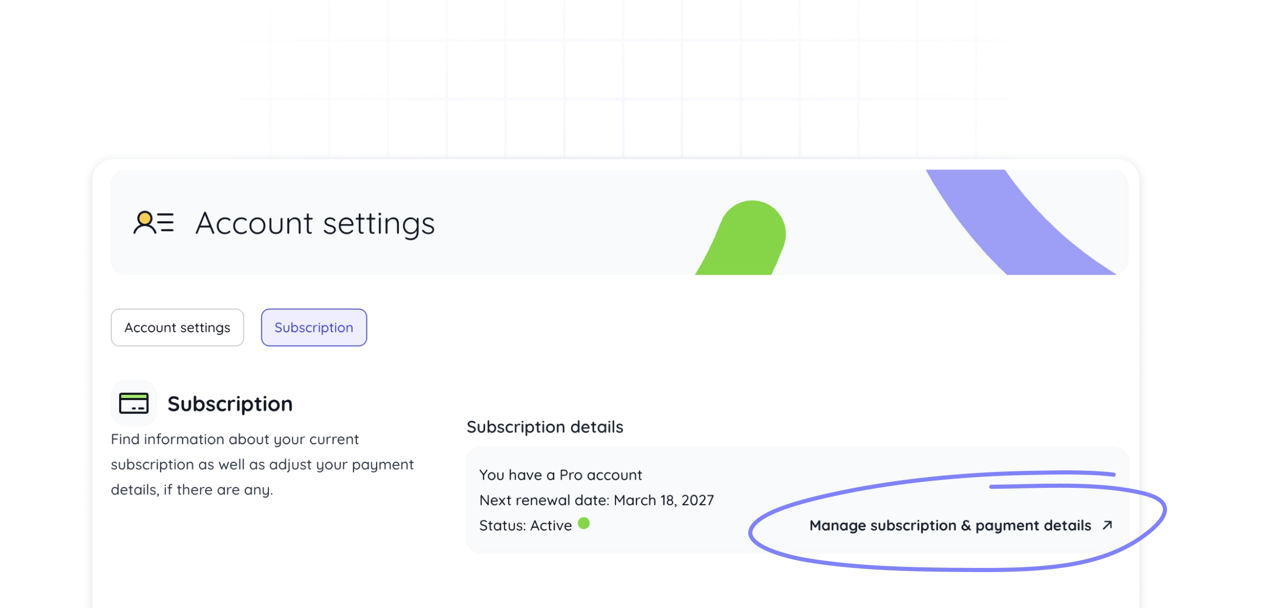 Manage your subscription & billing info